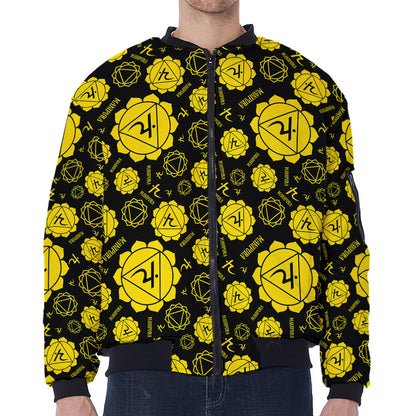 Manipura Chakra Pattern Print Zip Sleeve Bomber Jacket