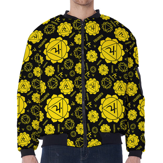 Manipura Chakra Pattern Print Zip Sleeve Bomber Jacket
