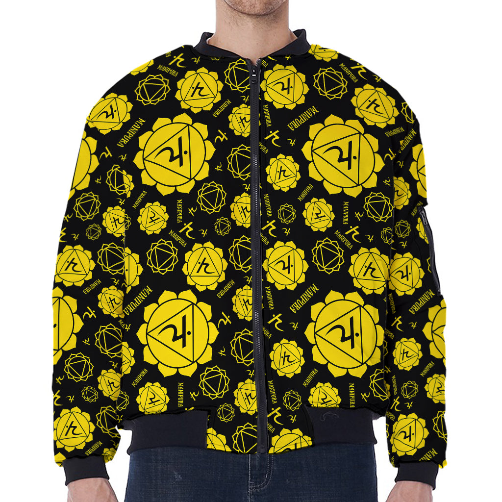 Manipura Chakra Pattern Print Zip Sleeve Bomber Jacket