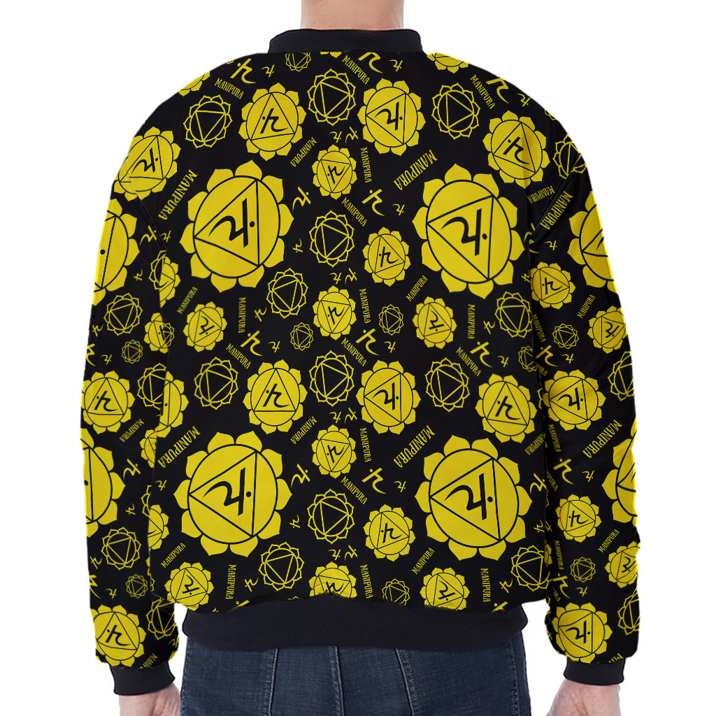 Manipura Chakra Pattern Print Zip Sleeve Bomber Jacket