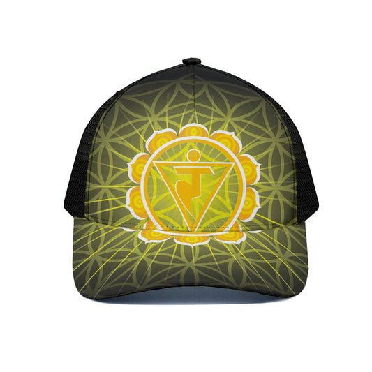 Manipura Chakra Spiritual Print Black Mesh Trucker Cap