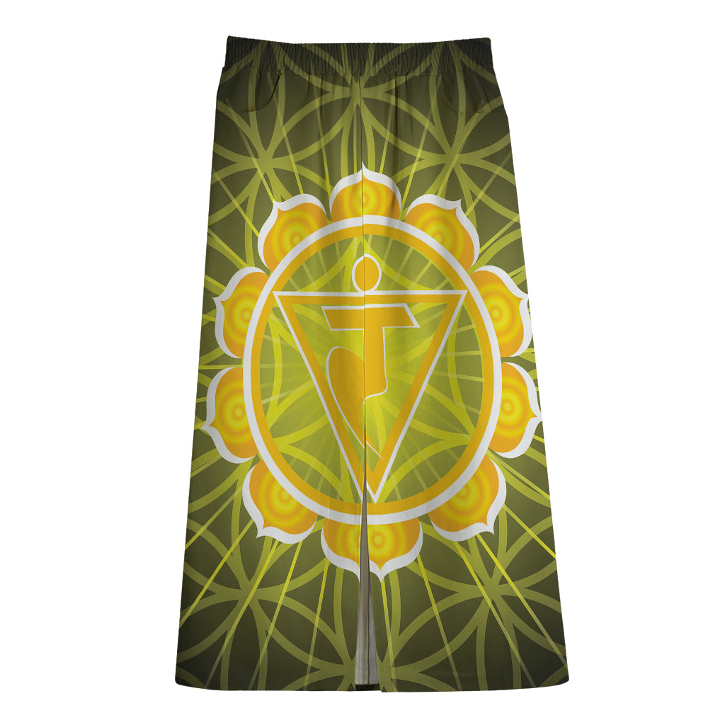 Manipura Chakra Spiritual Print Cotton Front Slit Maxi Skirt