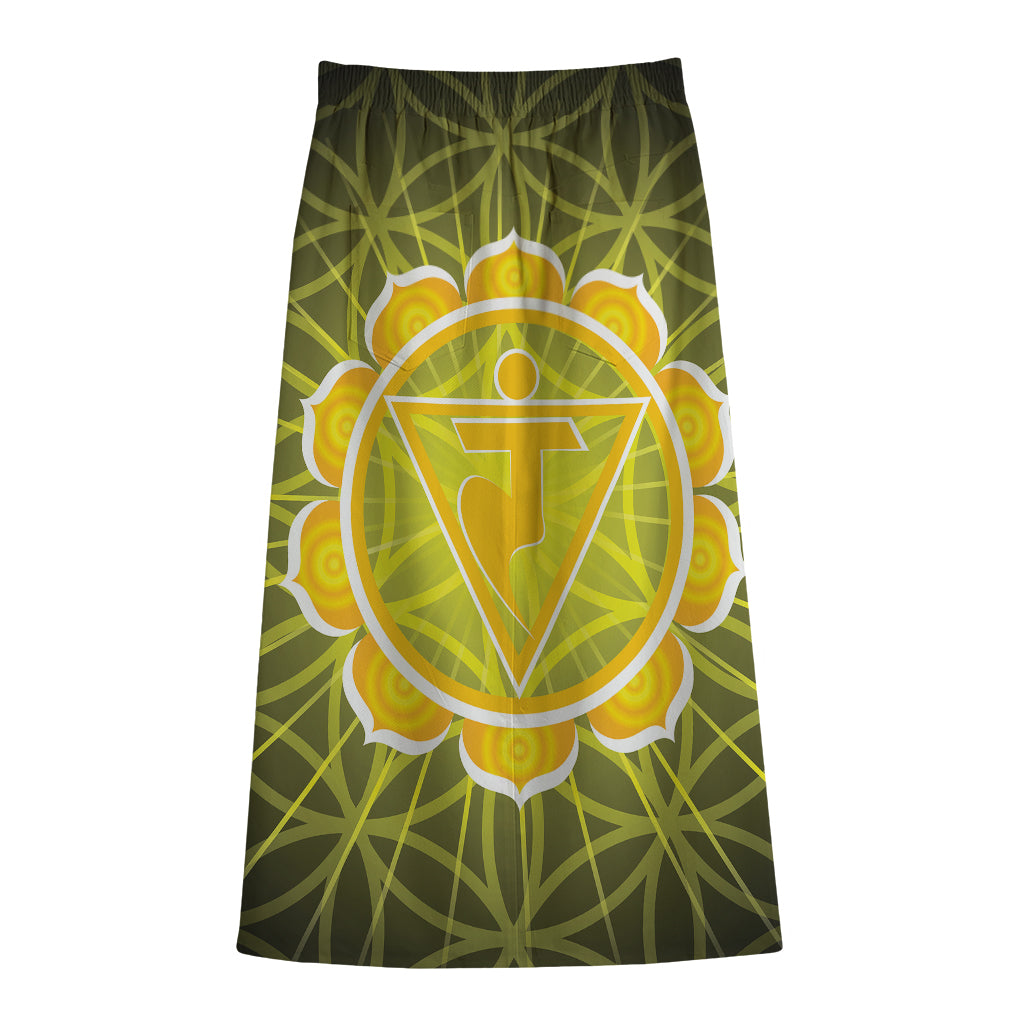 Manipura Chakra Spiritual Print Cotton Front Slit Maxi Skirt