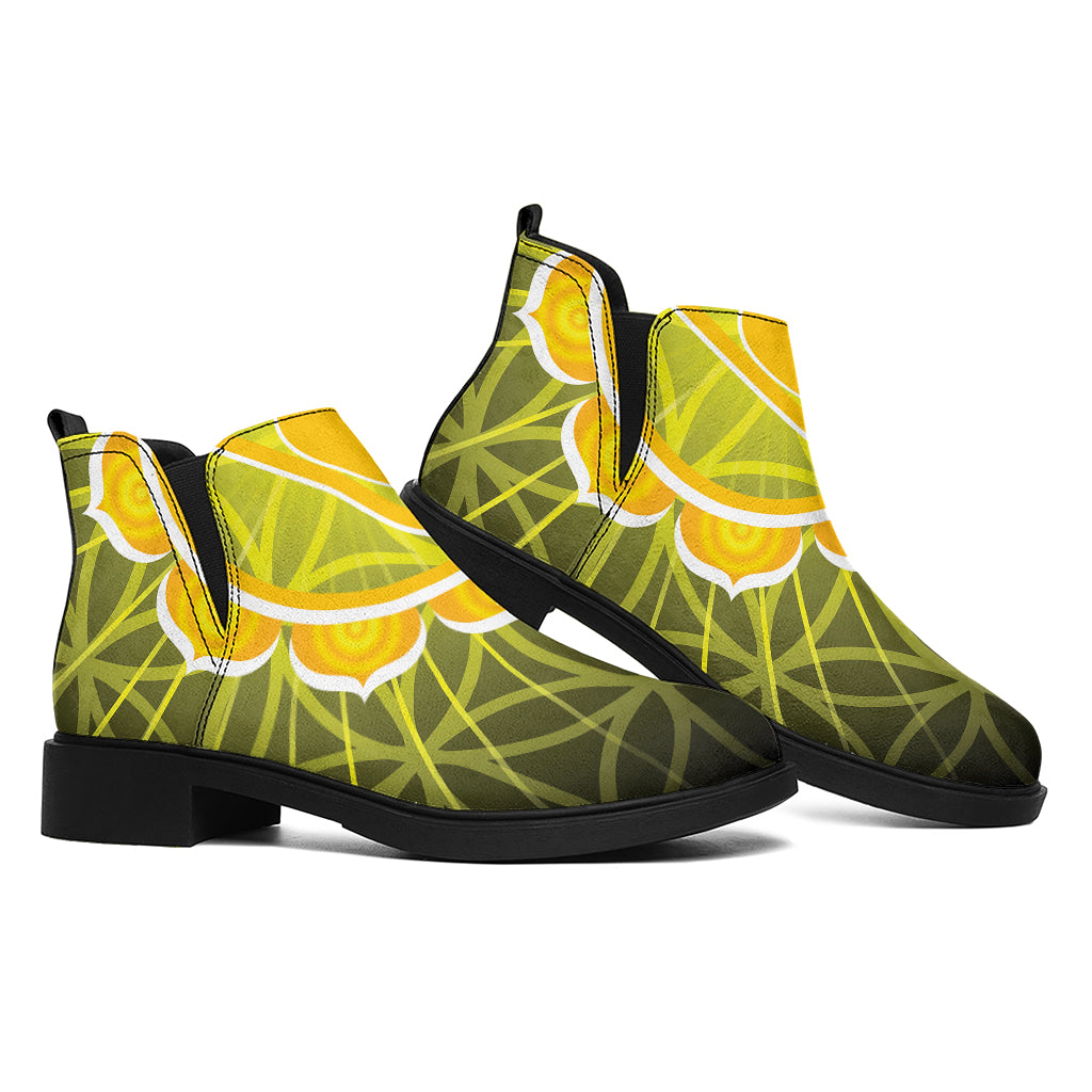 Manipura Chakra Spiritual Print Flat Ankle Boots