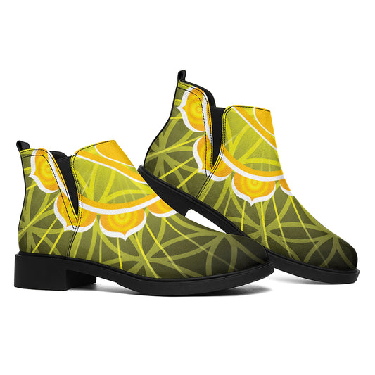 Manipura Chakra Spiritual Print Flat Ankle Boots
