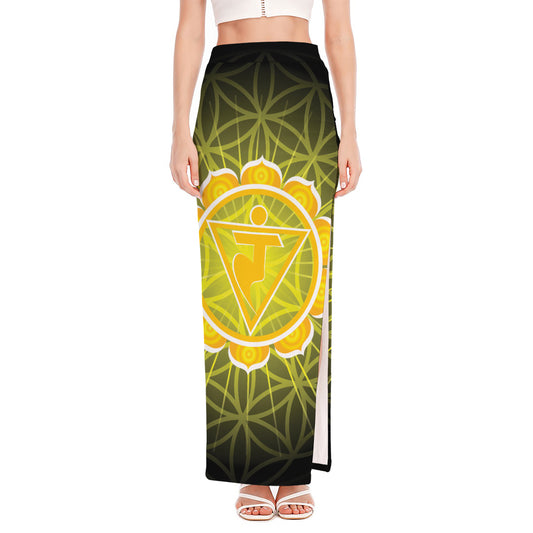 Manipura Chakra Spiritual Print High Slit Maxi Skirt