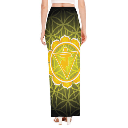 Manipura Chakra Spiritual Print High Slit Maxi Skirt