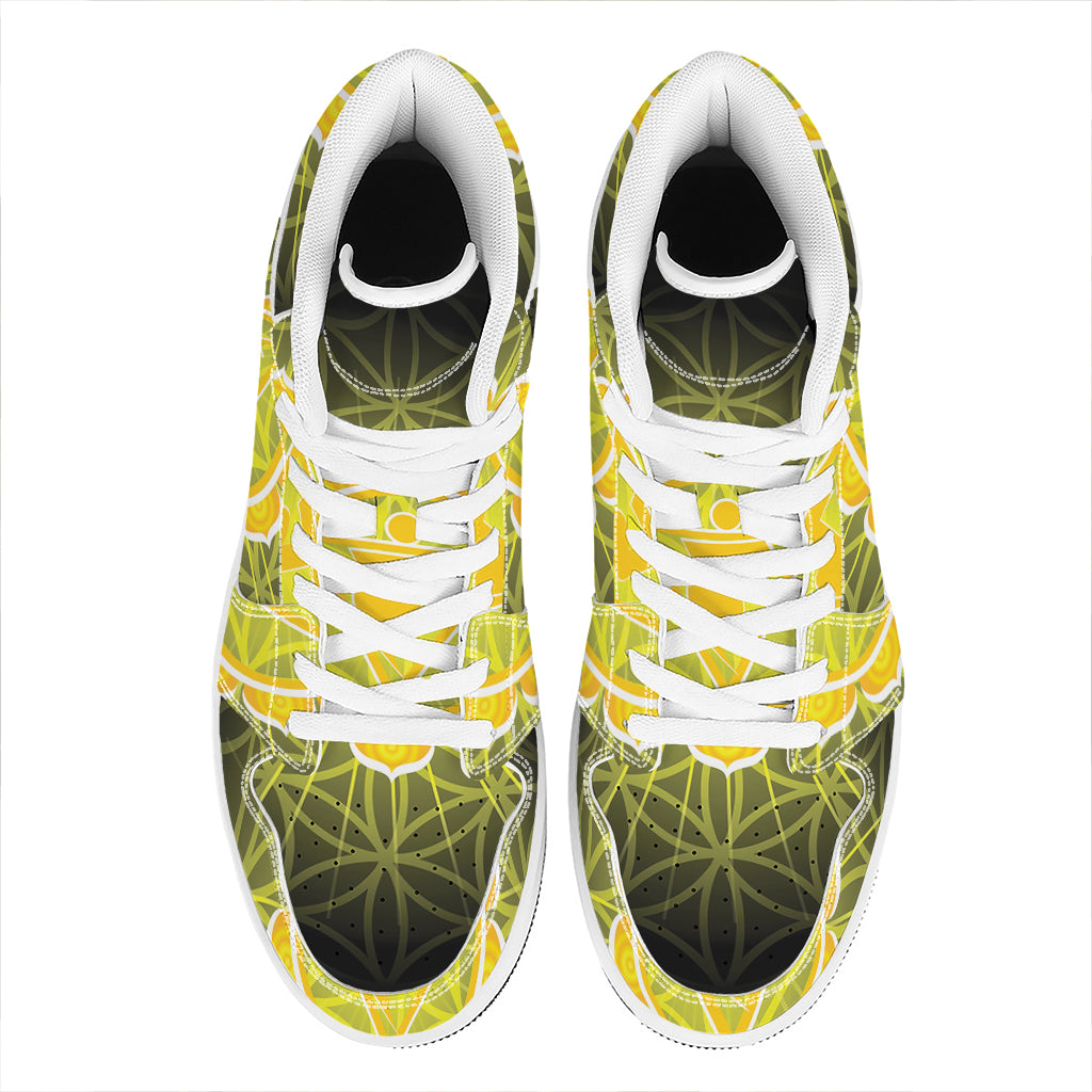 Manipura Chakra Spiritual Print High Top Leather Sneakers