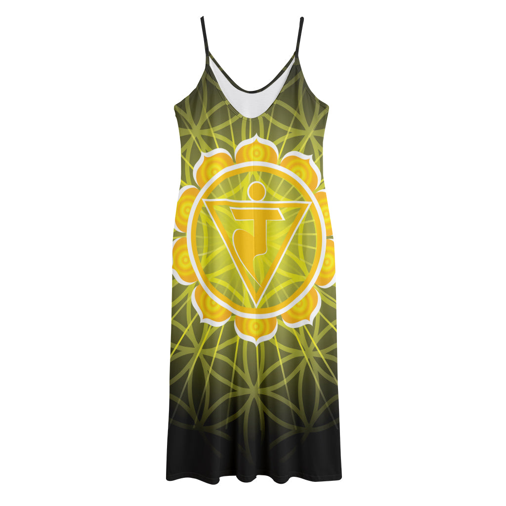 Manipura Chakra Spiritual Print Jersey Midi Cami Dress