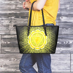 Manipura Chakra Spiritual Print Leather Tote Bag