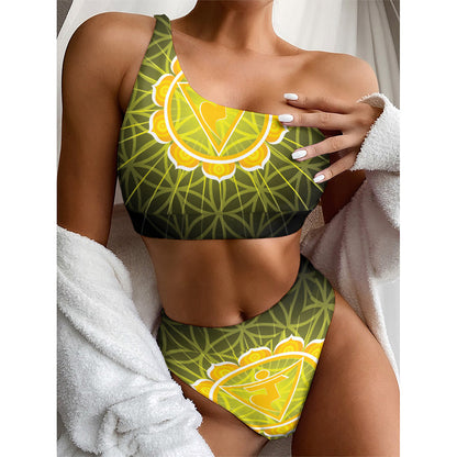 Manipura Chakra Spiritual Print One Shoulder Bikini Top
