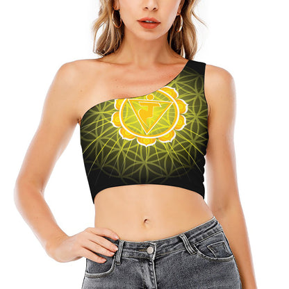 Manipura Chakra Spiritual Print One Shoulder Crop Top