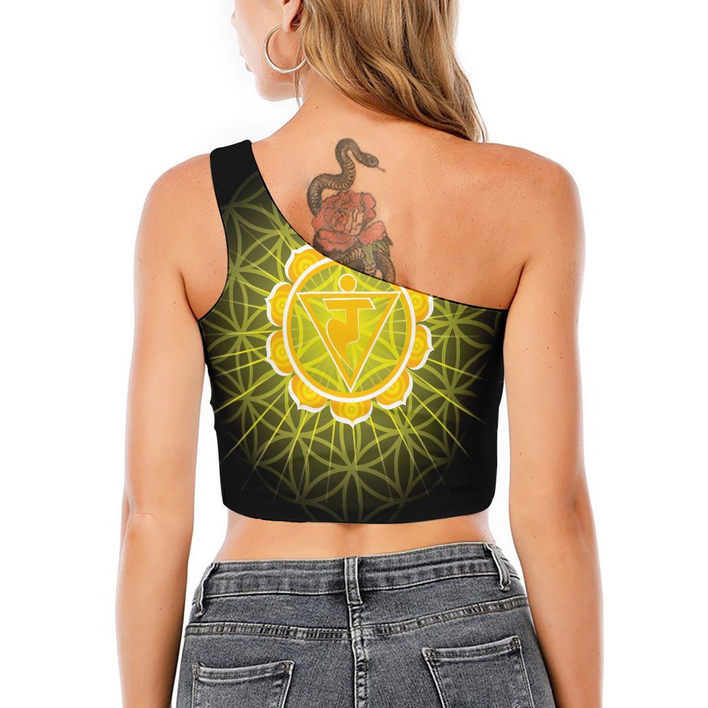 Manipura Chakra Spiritual Print One Shoulder Crop Top