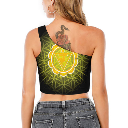 Manipura Chakra Spiritual Print One Shoulder Crop Top