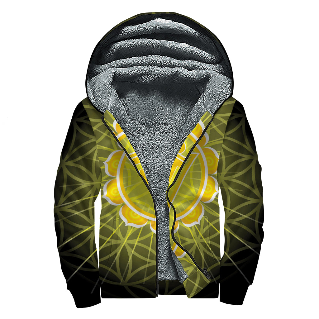 Manipura Chakra Spiritual Print Sherpa Lined Zip Up Hoodie