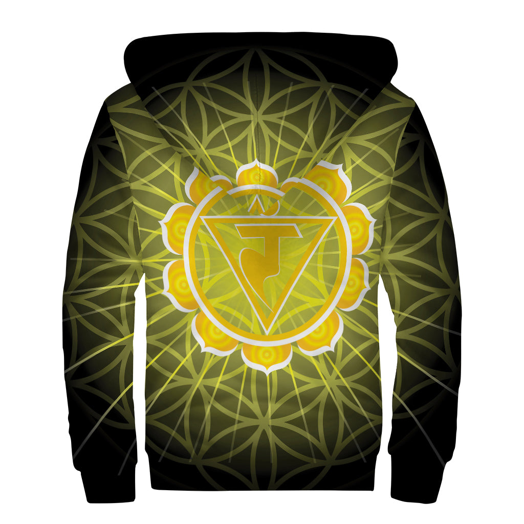 Manipura Chakra Spiritual Print Sherpa Lined Zip Up Hoodie