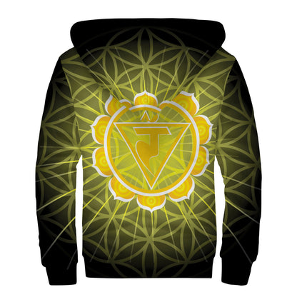 Manipura Chakra Spiritual Print Sherpa Lined Zip Up Hoodie