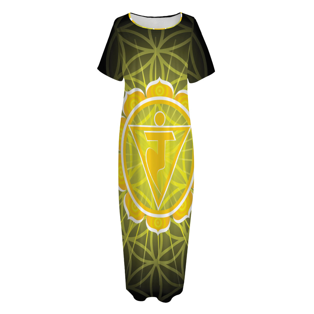 Manipura Chakra Spiritual Print Short Sleeve Long Nightdress