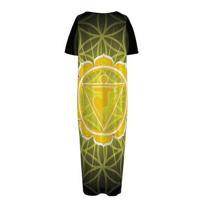 Manipura Chakra Spiritual Print Short Sleeve Long Nightdress