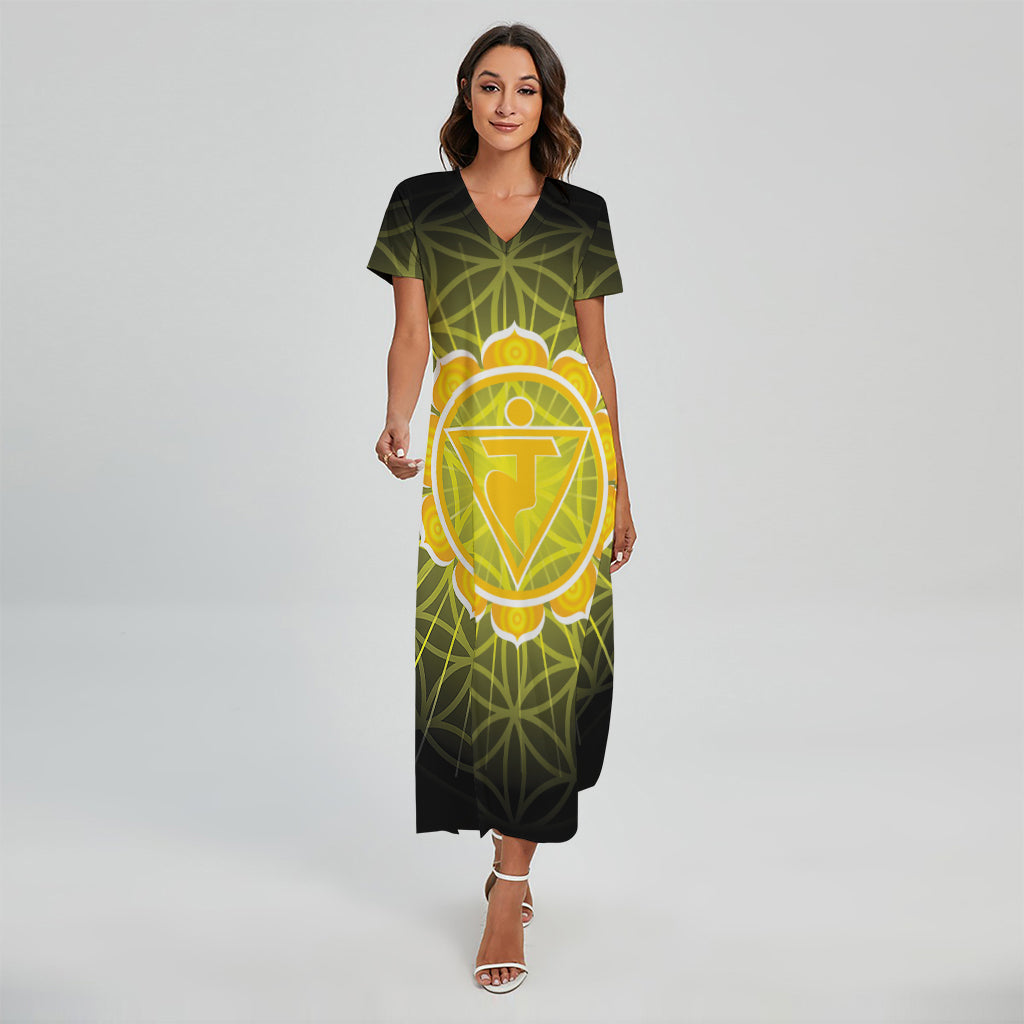 Manipura Chakra Spiritual Print Short Sleeve Maxi Dress