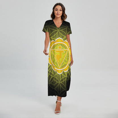 Manipura Chakra Spiritual Print Short Sleeve Maxi Dress