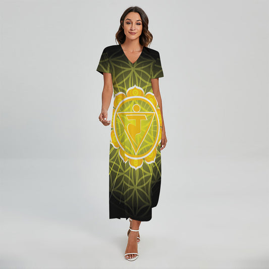Manipura Chakra Spiritual Print Short Sleeve Maxi Dress