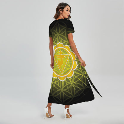 Manipura Chakra Spiritual Print Short Sleeve Maxi Dress
