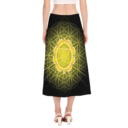 Manipura Chakra Spiritual Print Side Slit Midi Skirt
