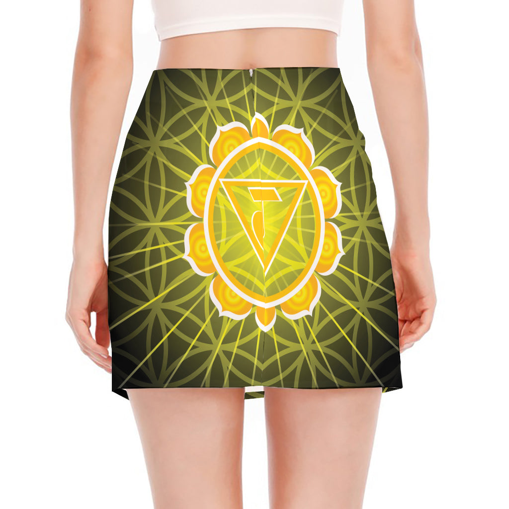 Manipura Chakra Spiritual Print Side Slit Mini Skirt