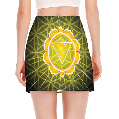 Manipura Chakra Spiritual Print Side Slit Mini Skirt