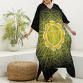 Manipura Chakra Spiritual Print Silk V-Neck Kaftan Dress