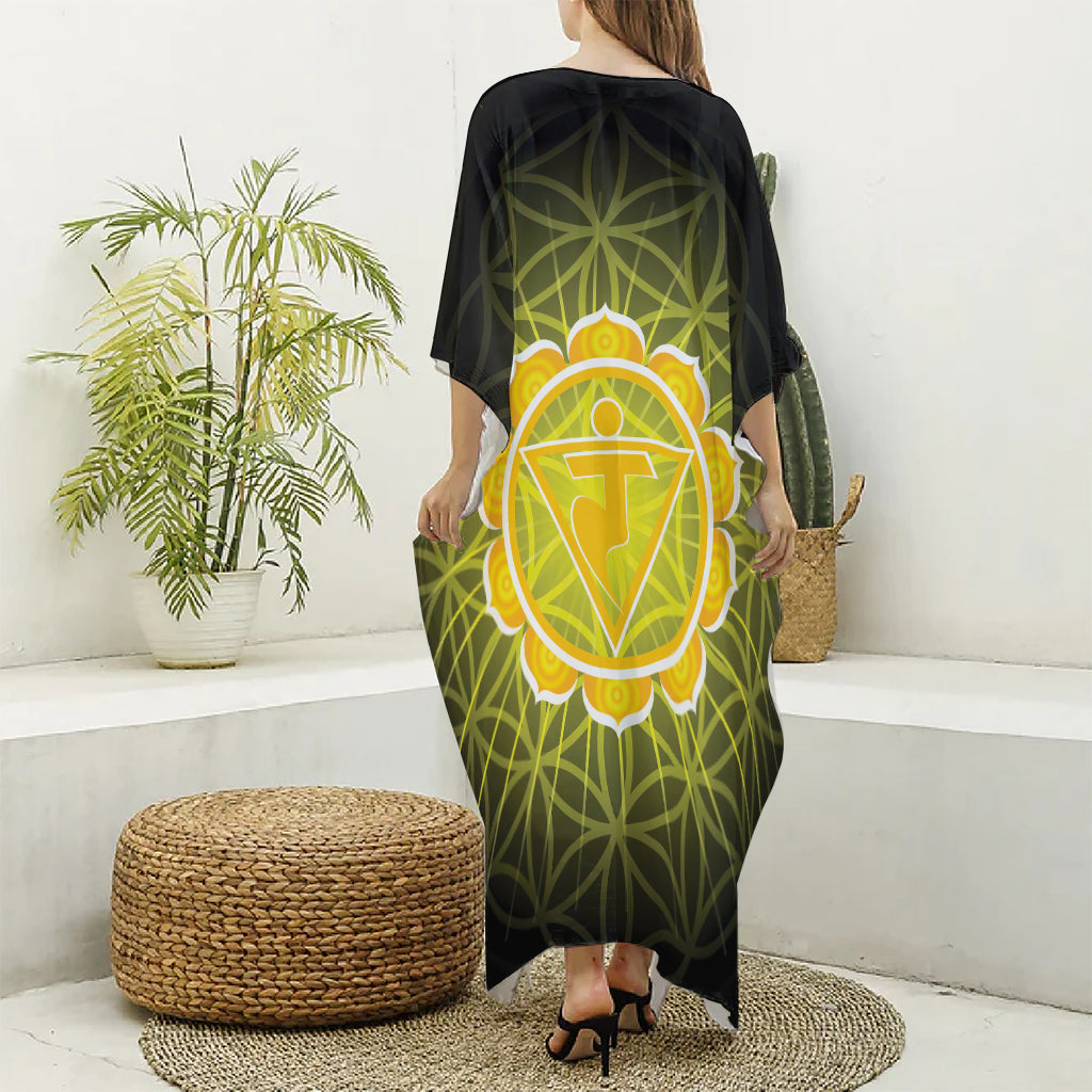 Manipura Chakra Spiritual Print Silk V-Neck Kaftan Dress