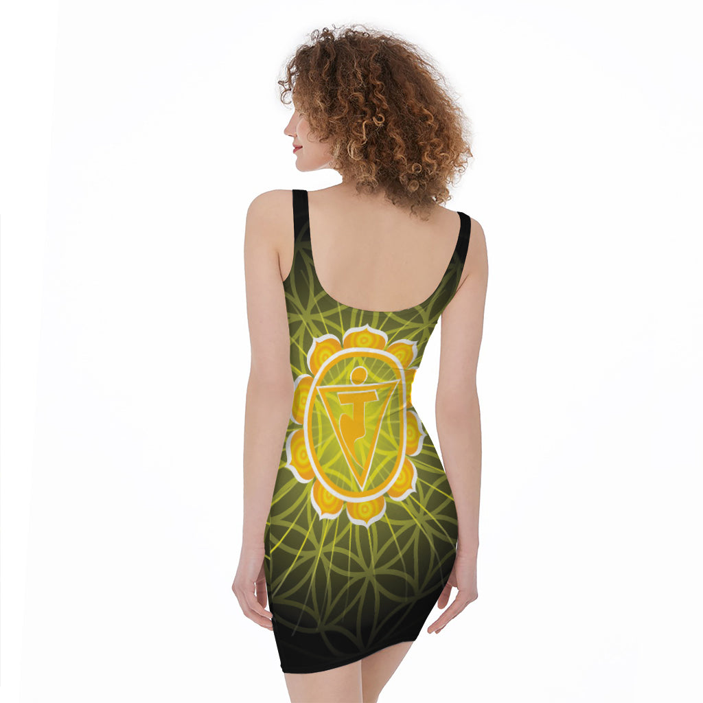 Manipura Chakra Spiritual Print Sleeveless Bodycon Dress
