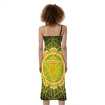 Manipura Chakra Spiritual Print Slim Fit Midi Cami Dress