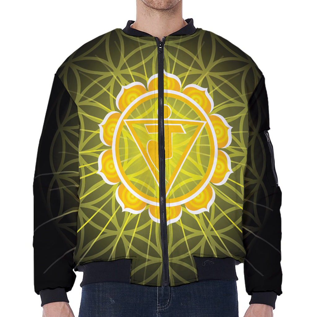 Manipura Chakra Spiritual Print Zip Sleeve Bomber Jacket