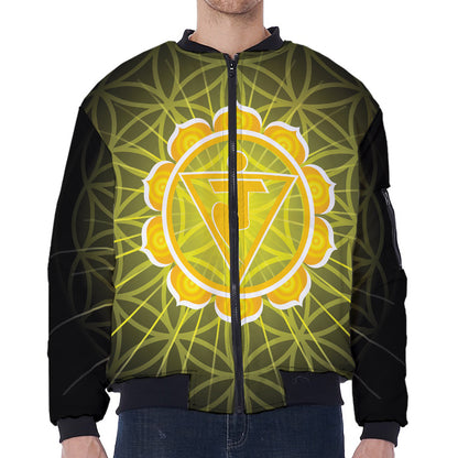 Manipura Chakra Spiritual Print Zip Sleeve Bomber Jacket