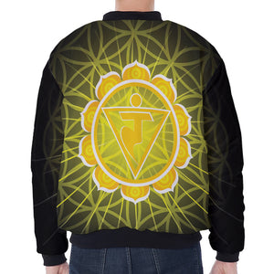 Manipura Chakra Spiritual Print Zip Sleeve Bomber Jacket