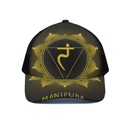 Manipura Chakra Symbol Print Black Mesh Trucker Cap