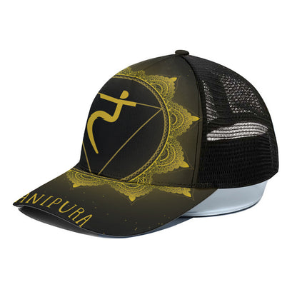Manipura Chakra Symbol Print Black Mesh Trucker Cap