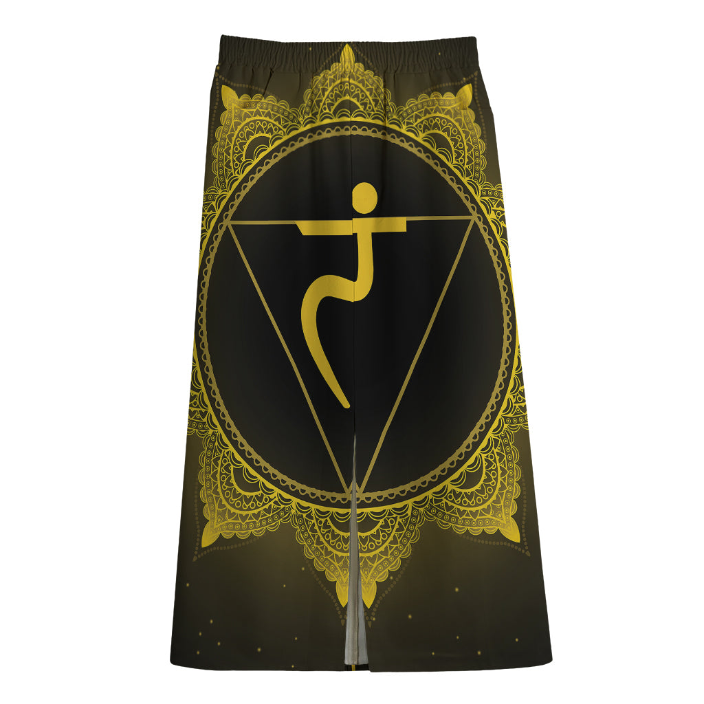 Manipura Chakra Symbol Print Cotton Front Slit Maxi Skirt