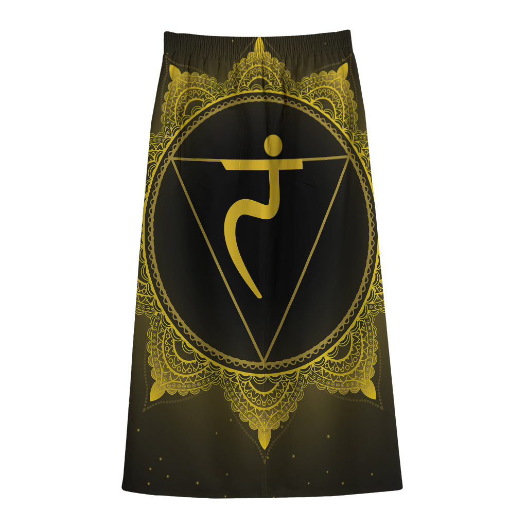 Manipura Chakra Symbol Print Cotton Front Slit Maxi Skirt