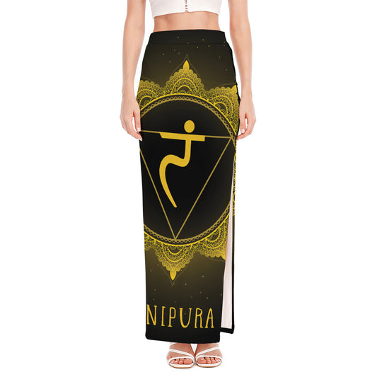 Manipura Chakra Symbol Print High Slit Maxi Skirt