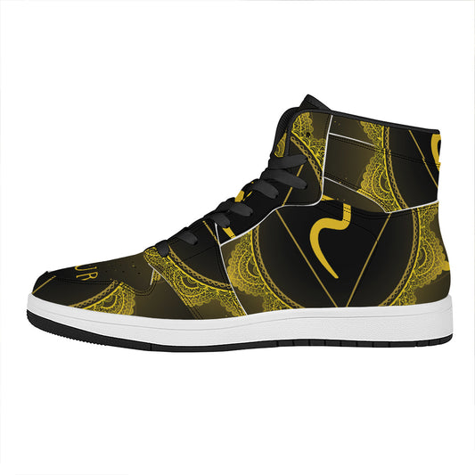 Manipura Chakra Symbol Print High Top Leather Sneakers