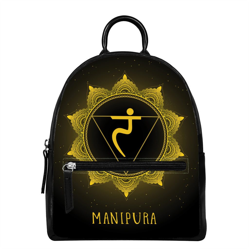 Manipura Chakra Symbol Print Leather Backpack