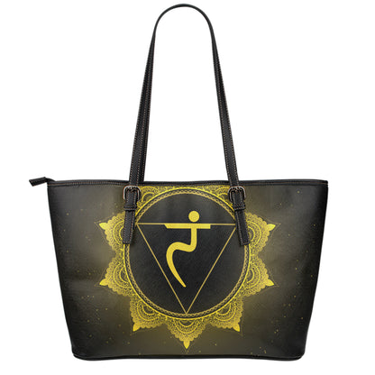 Manipura Chakra Symbol Print Leather Tote Bag