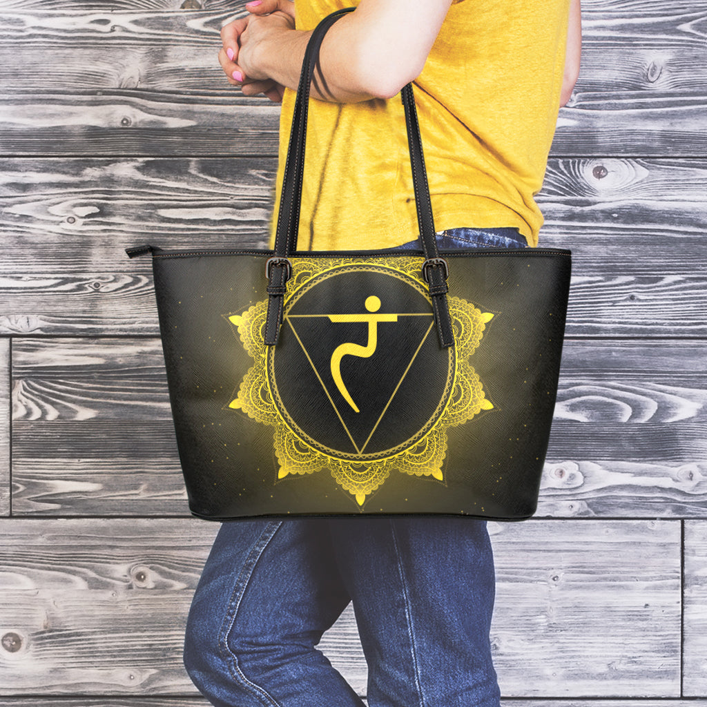 Manipura Chakra Symbol Print Leather Tote Bag