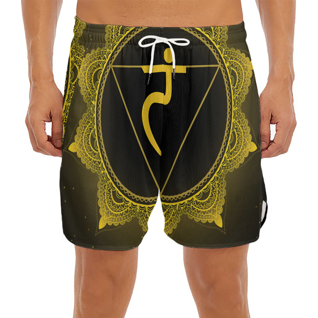 Manipura Chakra Symbol Print Men's Split Running Shorts