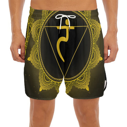 Manipura Chakra Symbol Print Men's Split Running Shorts