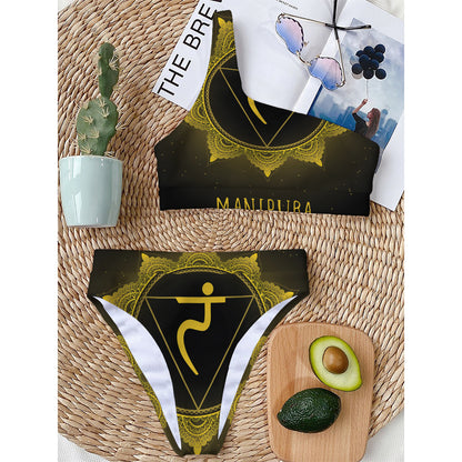 Manipura Chakra Symbol Print One Shoulder Bikini Top