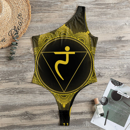 Manipura Chakra Symbol Print One Shoulder Bodysuit